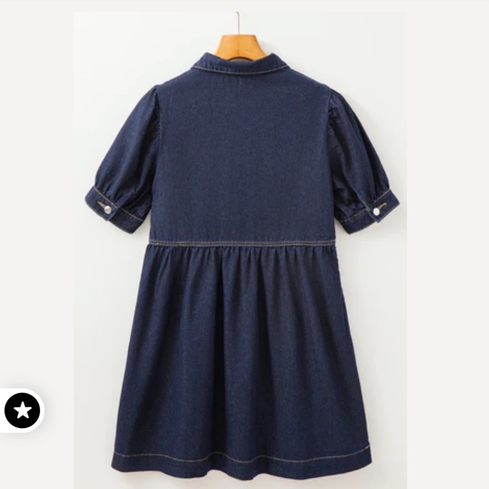 Classic Short-Sleeve Denim Mini Dress - Navy - Picture 5 of 7
